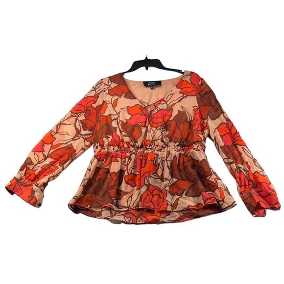 Nina Parker Blouse Womens Plus size 0X Abstract Peplum Lace NWOT  Long Sleeve - Picture 1 of 7